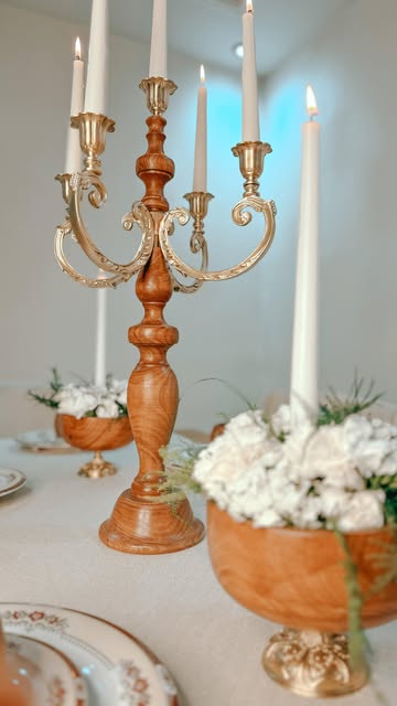 جاشمعی رومیزی 5 شعله چوب و برنجی