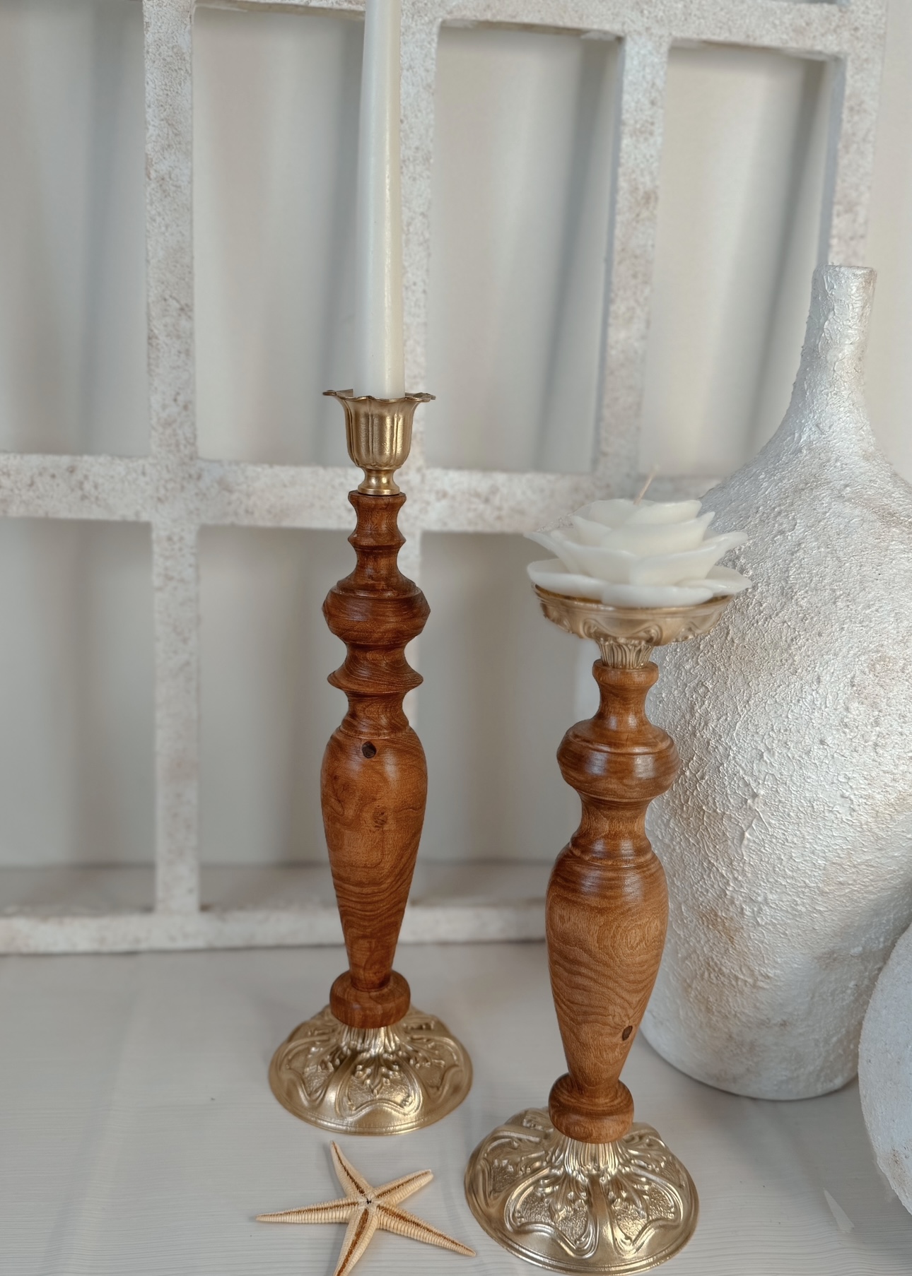 شمعدان چوب و برنج