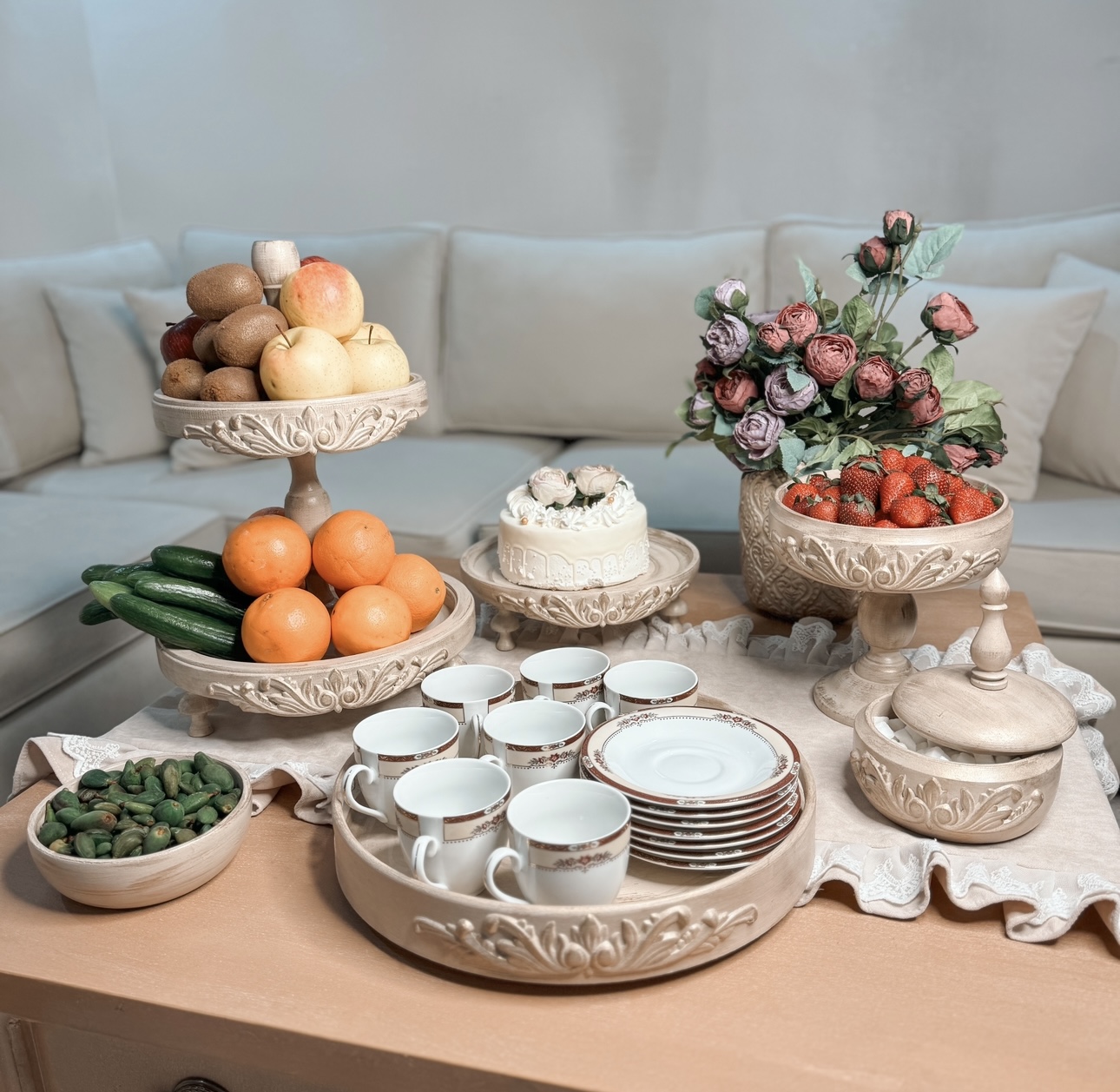 سرویس پذیرایی چوبی دستساز مدل ملینا